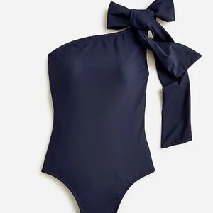 (NWT) J. Crew Long Torso Bow One-Shoulder One-Piece in BLACK - size 4